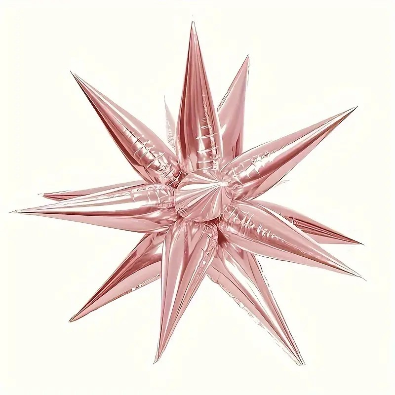 Balon din Folie Metalizata, Figurina Stea 3D, 66 cm, Ambalaj Individual, Pai inclus, Umflare cu Aer sau Heliu, Roz [2]