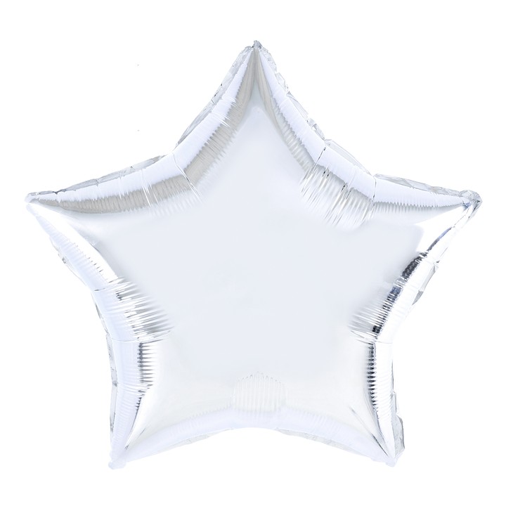 Figurine si Baloane 3D - Balon din Folie Metalizata, Figurina Stea, Model Simplu, Tematica Aniversare, 40 cm, Ambalaj Individual, Pai Inclus, Umflare cu Aer sau Heliu, Argintiu
