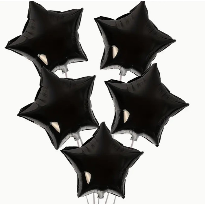 Balon din Folie Metalizata, Figurina Stea, Model Simplu, Tematica Aniversare, 40 cm, Ambalaj Individual, Pai Inclus, Umflare cu Aer sau Heliu, Negru [5]