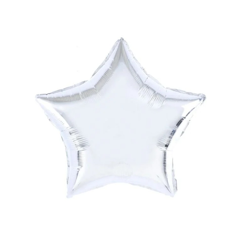 Balon din Folie Metalizata, Figurina Stea, Model Simplu, Tematica Aniversare, 40 cm, Ambalaj Individual, Pai Inclus, Umflare cu Aer sau Heliu, Argintiu [3]