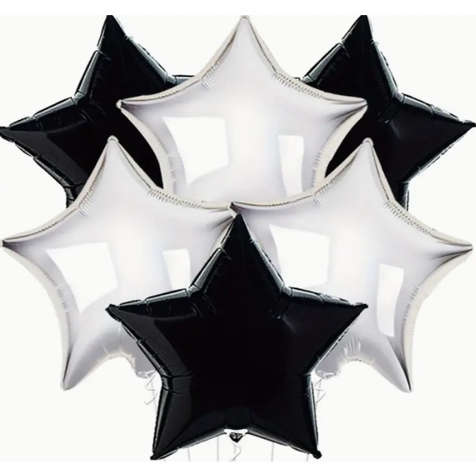 Balon din Folie Metalizata, Figurina Stea, Model Simplu, Tematica Aniversare, 40 cm, Ambalaj Individual, Pai Inclus, Umflare cu Aer sau Heliu, Negru [3]