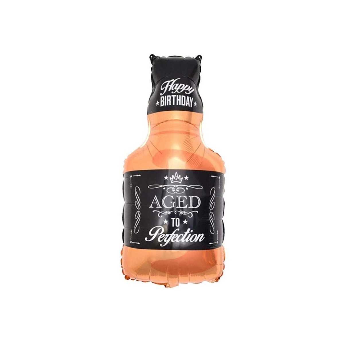 Balon din Folie Metalizata, Figurina Sticla de Whisky, Tema Aniversare, 90x45 cm, Ambalaj Individual, Pai Inclus, Umflare cu Aer sau Heliu, Maro [4]
