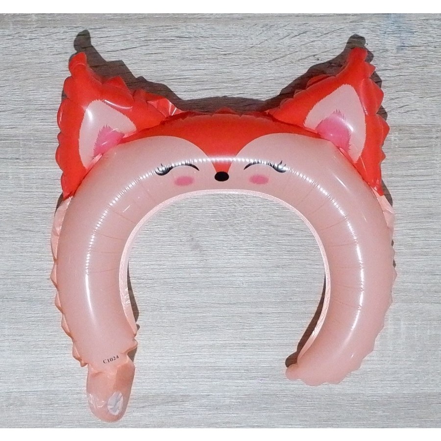 Balon din Folie Metalizata, Tip Coronita cu Urechi, Model Vulpe, Ambalaj Individual, Pai Inclus, Umflare cu Aer sau Heliu, 27 x 29 cm, Rosu [2]