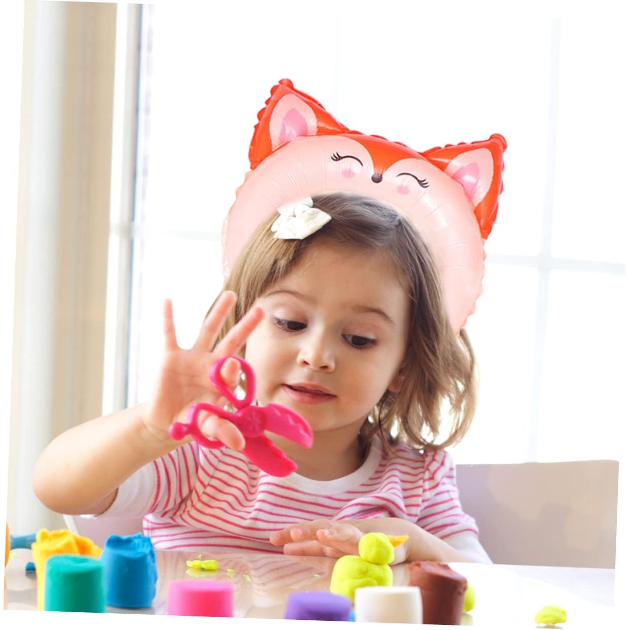 Balon din Folie Metalizata, Tip Coronita cu Urechi, Model Vulpe, Ambalaj Individual, Pai Inclus, Umflare cu Aer sau Heliu, 27 x 29 cm, Rosu [1]