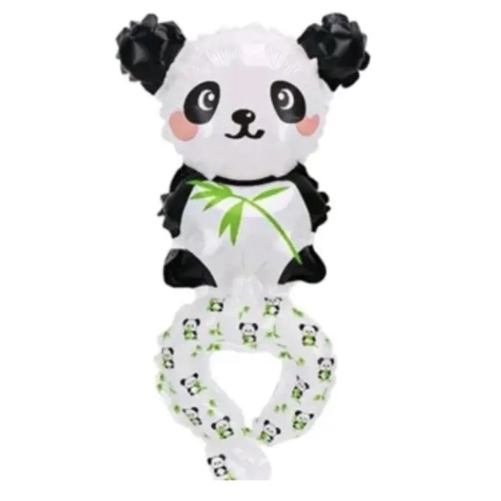 Balon din Folie Metalizata, Figurine Animalute, Tip Bratara, Model Panda, 13 x 35 cm, Ambalaj Individual, Pai Inclus, Umflare cu Aer sau Heliu, Alb/Negru [2]
