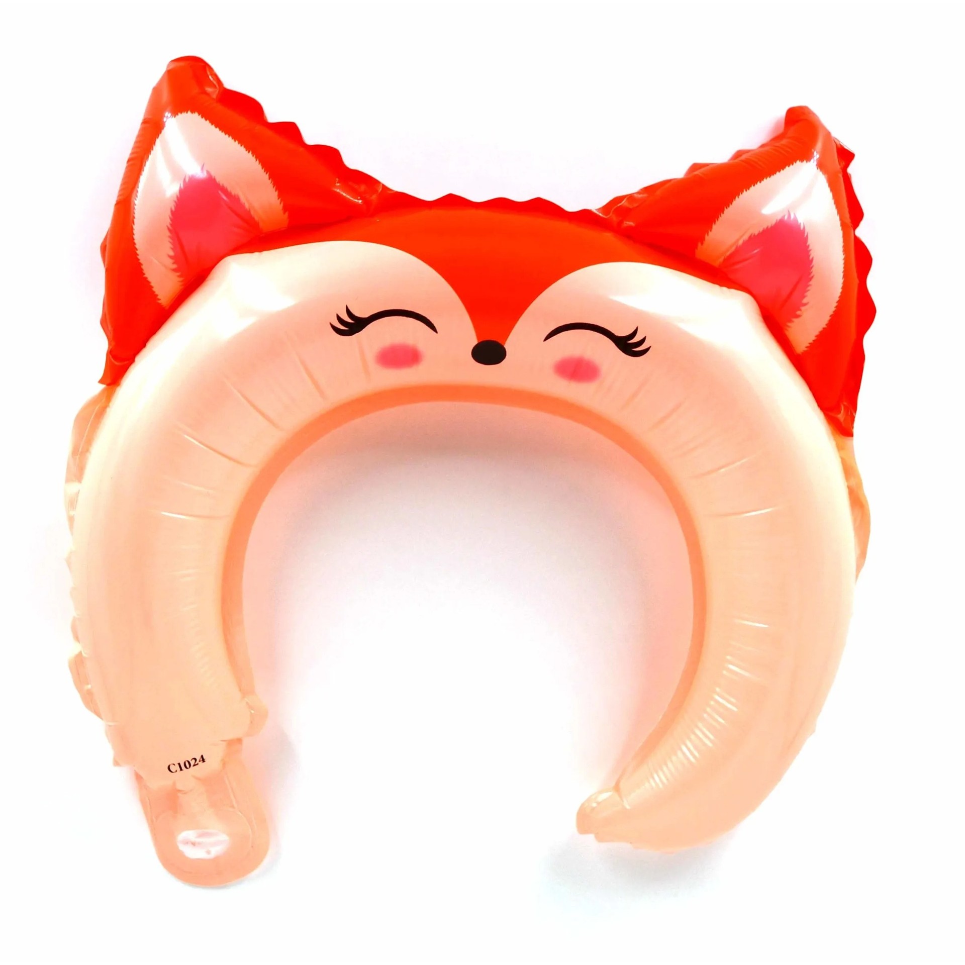 Balon din Folie Metalizata, Tip Coronita cu Urechi, Model Vulpe, Ambalaj Individual, Pai Inclus, Umflare cu Aer sau Heliu, 27 x 29 cm, Rosu [6]