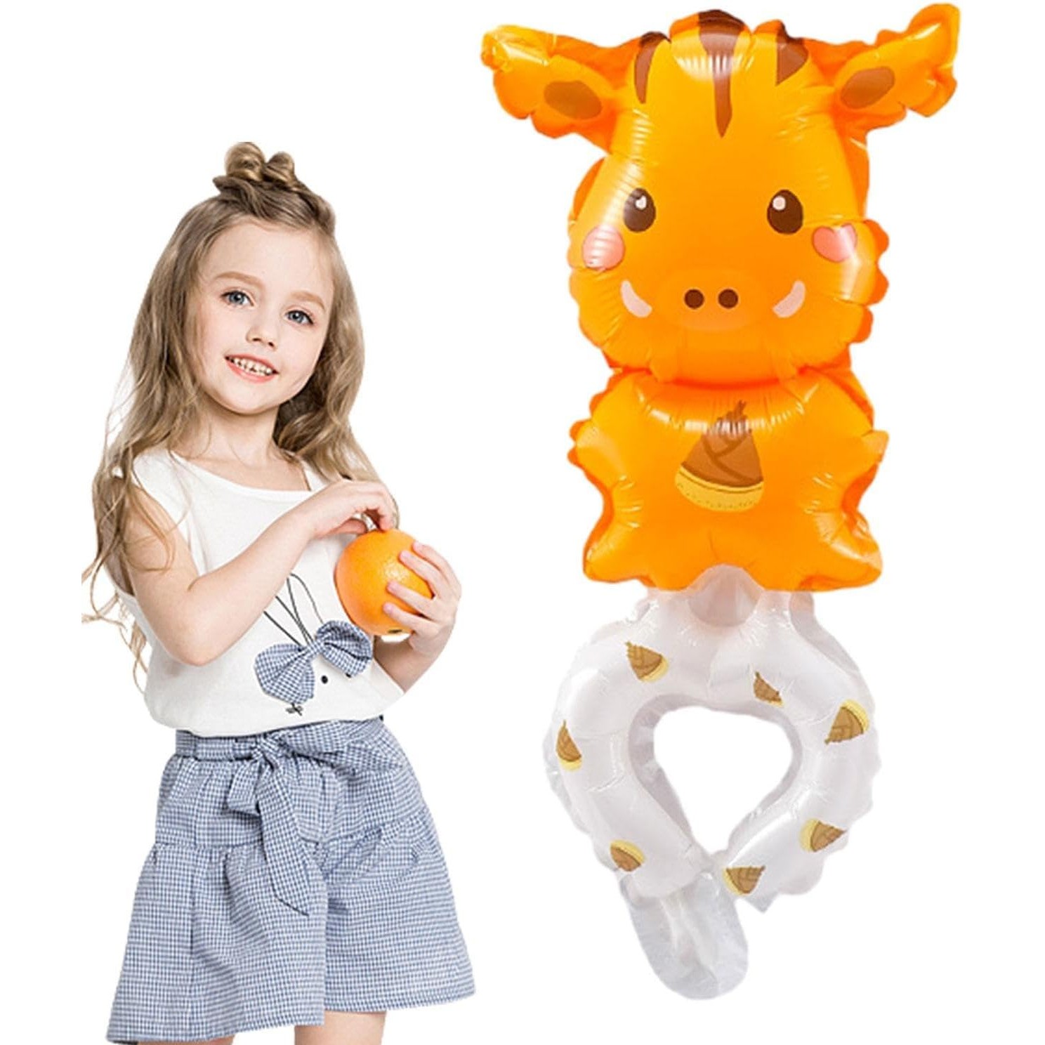 Balon din Folie Metalizata, Figurine Animalute, Tip Bratara, Model Girafa, 13 x 35 cm, Ambalaj Individual, Pai Inclus, Umflare cu Aer sau Heliu, Maro [3]