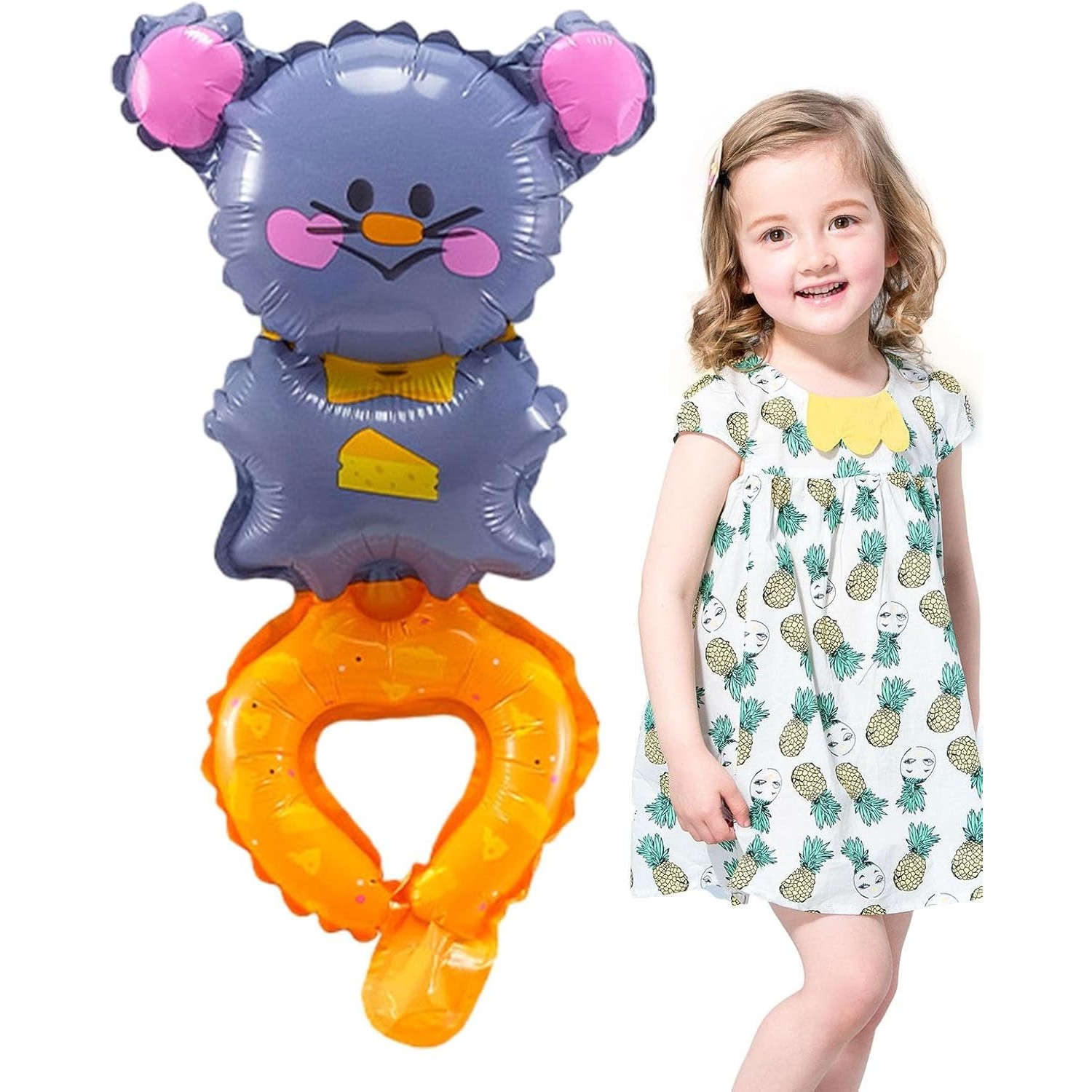 Balon din Folie Metalizata, Figurine Animalute, Tip Bratara, Model Soricel, Ambalaj Individual, Pai Inclus, Umflare cu Aer sau Heliu, Gri [4]