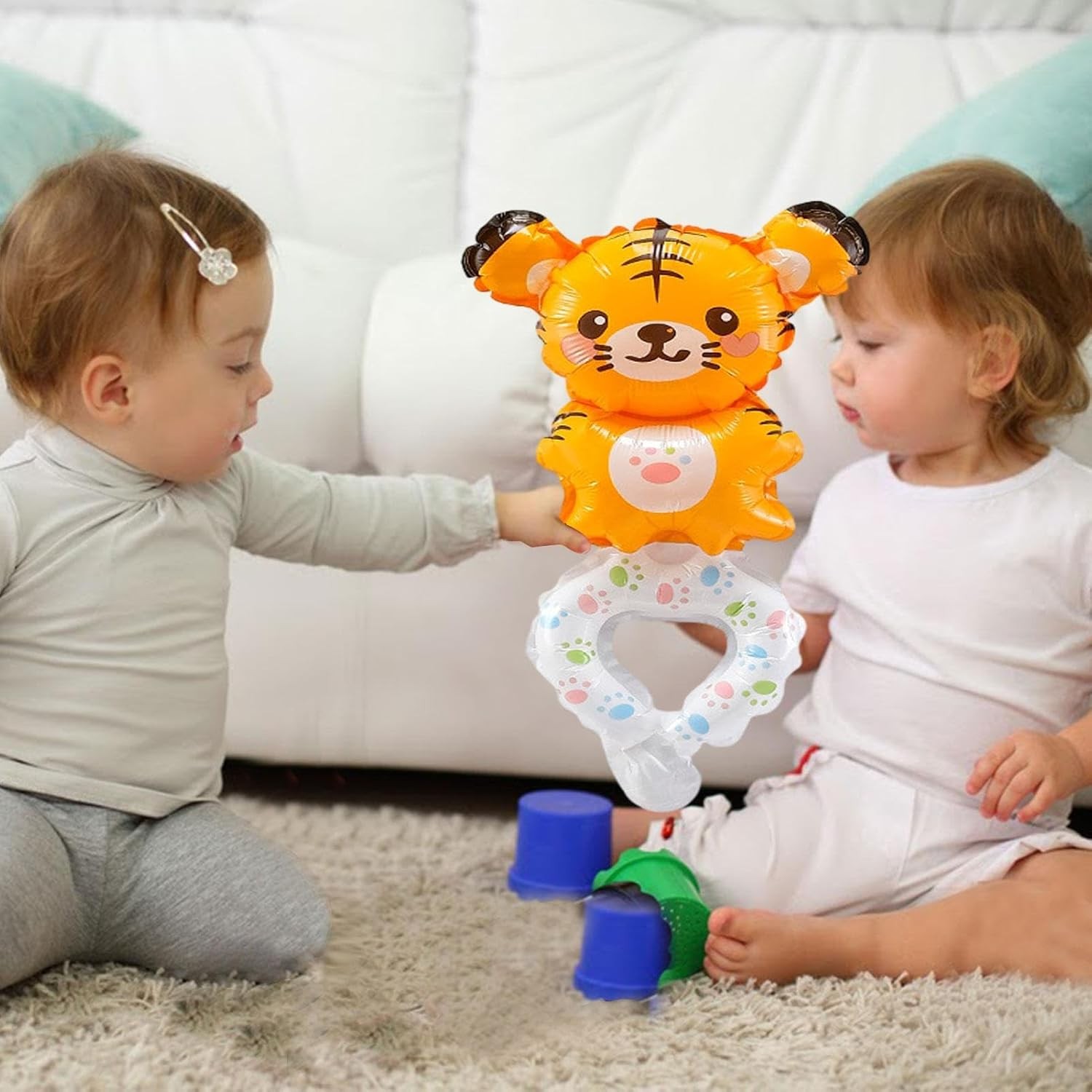 Balon din Folie Metalizata, Figurine Animalute, Tip Bratara, Model Tigru, 17x34 cm, Ambalaj Individual, Pai Inclus, Umflare cu Aer sau Heliu, Maro [4]