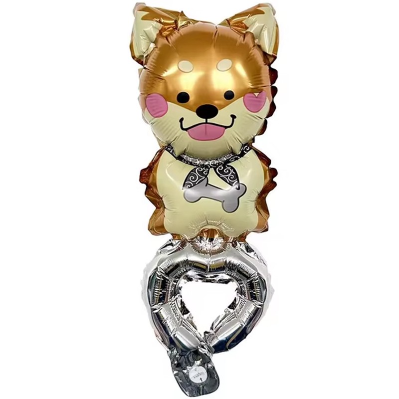 Baloane Tip Bratara - Balon din Folie Metalizata, Figurine Animalute, Tip Bratara, Model Catel, Ambalaj Individual, Pai Inclus, Umflare cu Aer sau Heliu, Maro