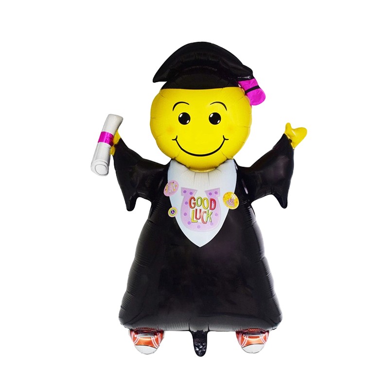 Baloane si Accesorii Absolvire - Balon din Folie Metalizata, Figurina Absolvent, Tema Absolvire, 91x62 cm, Ambalaj Individual, Pai Inclus, Umflare cu Aer sau Heliu, Negru