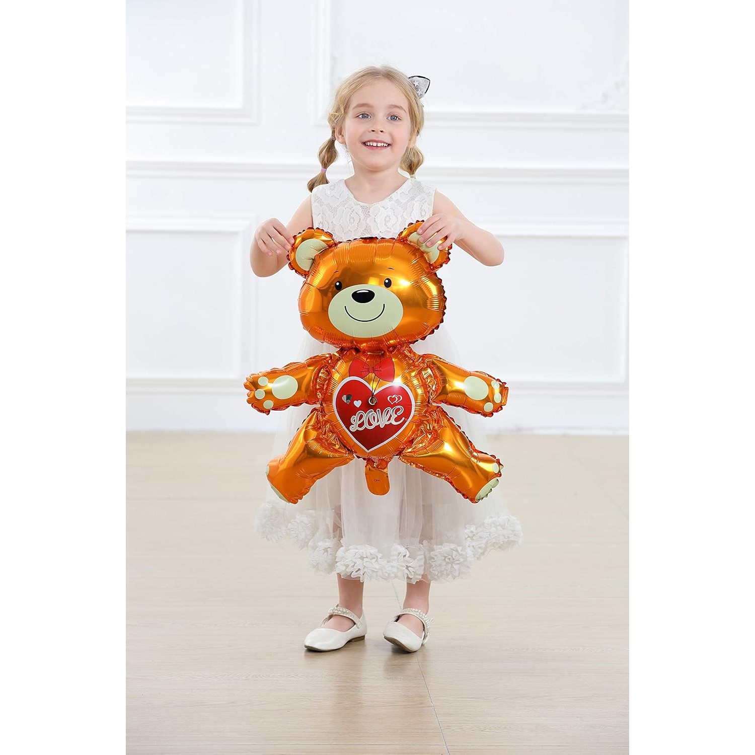 Balon din Folie Metalizata, Figurina Urs, Model Love, Tema Ziua Indragostitilor, 60x63cm, Ambalaj Individual, Pai Inclus, Umflare cu Aer sau Heliu, Maro [5]