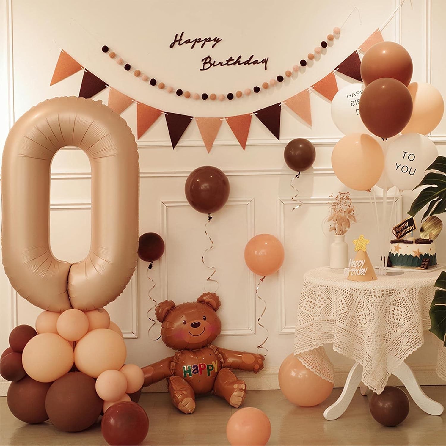 Balon din Folie Metalizata, Model Cifra 0, 100 cm, Ambalaj Individual, Pai Inclus, Crem [2]