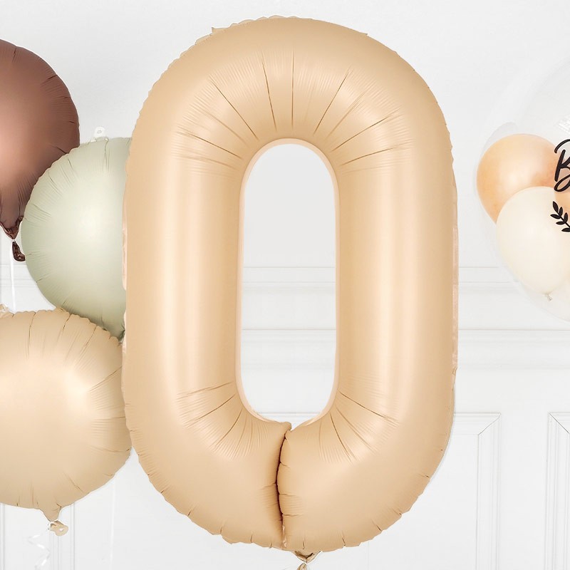 Balon din Folie Metalizata, Model Cifra 0, 100 cm, Ambalaj Individual, Pai Inclus, Crem [3]
