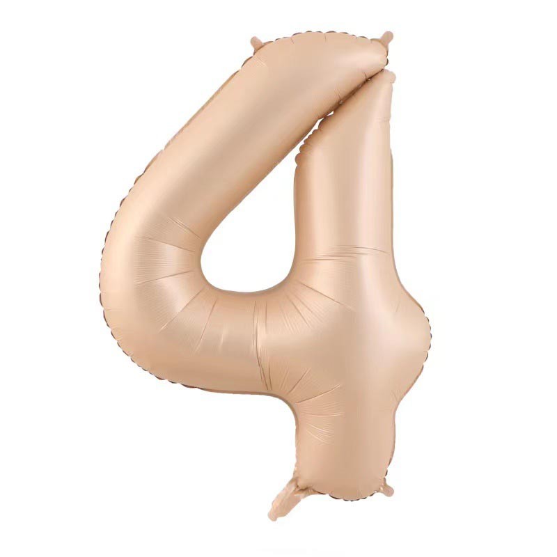 Cifre - Balon din Folie Metalizata, Figurina Cifra, Model 4, Tema Aniversare 100 cm, Ambalaj Individual, Pai Inclus, Umflare cu Aer sau Heliu, Crem