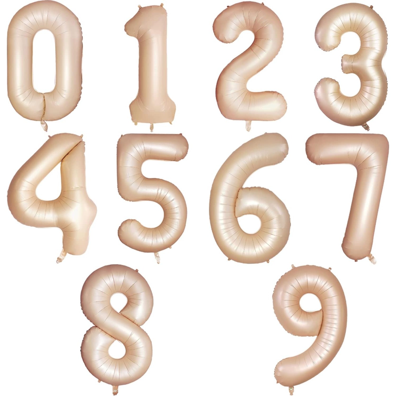 Balon din Folie Metalizata, Figurina Cifra, Model 8, Tema Aniversare 100 cm, Ambalaj Individual, Pai Inclus, Umflare cu Aer sau Heliu, Crem [3]