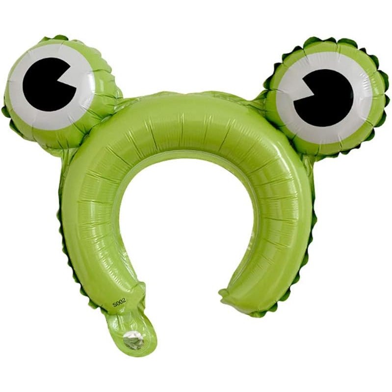 Baloane Coronita - Balon din Folie Metalizata, Tip Coronita cu Urechi, Model Broasca, Ambalaj Individual, Pai Inclus, Umflare cu Aer sau Heliu, 28 x 31 cm, Verde