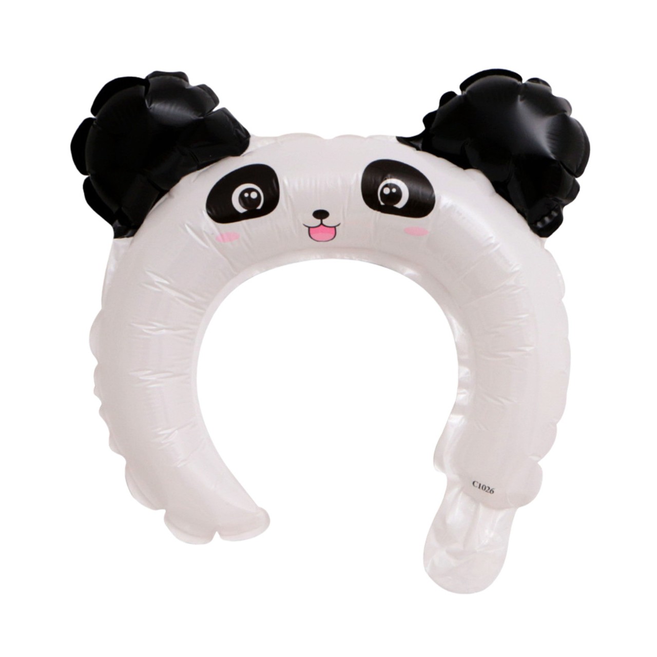 Baloane Coronita - Balon din Folie Metalizata, Tip Coronita cu Urechi, Model Panda, Ambalaj Individual, Pai Inclus, Umflare cu Aer sau Heliu, 27 x 28 cm, Alb/Negru