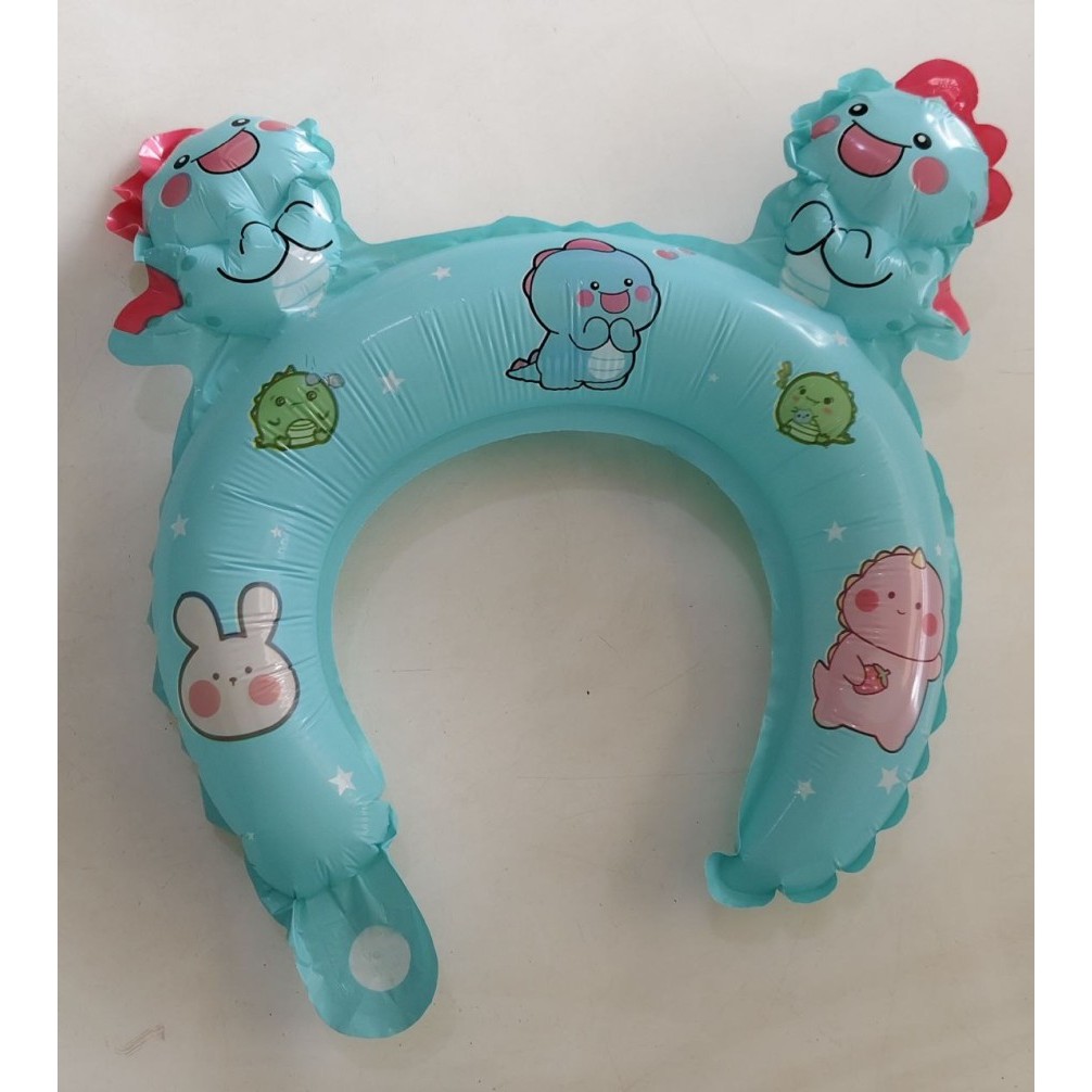 Balon din Folie Metalizata, Tip Coronita cu Urechi, Model Dinozauri, Ambalaj Individual, Pai Inclus, Umflare cu Aer sau Heliu, 29 x 26.5 cm, Albastru [1]