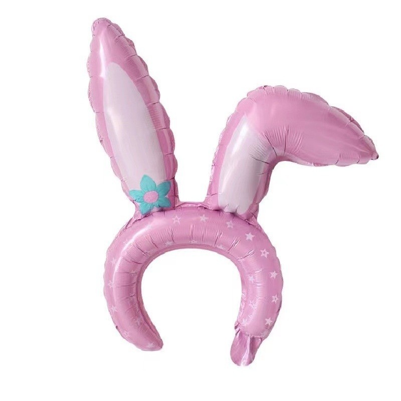 Baloane Coronita - Balon din Folie Metalizata, Tip Coronita cu Urechi, Model Iepure, Ambalaj Individual, Pai Inclus, Umflare cu Aer sau Heliu, 38 x 45 cm, Roz