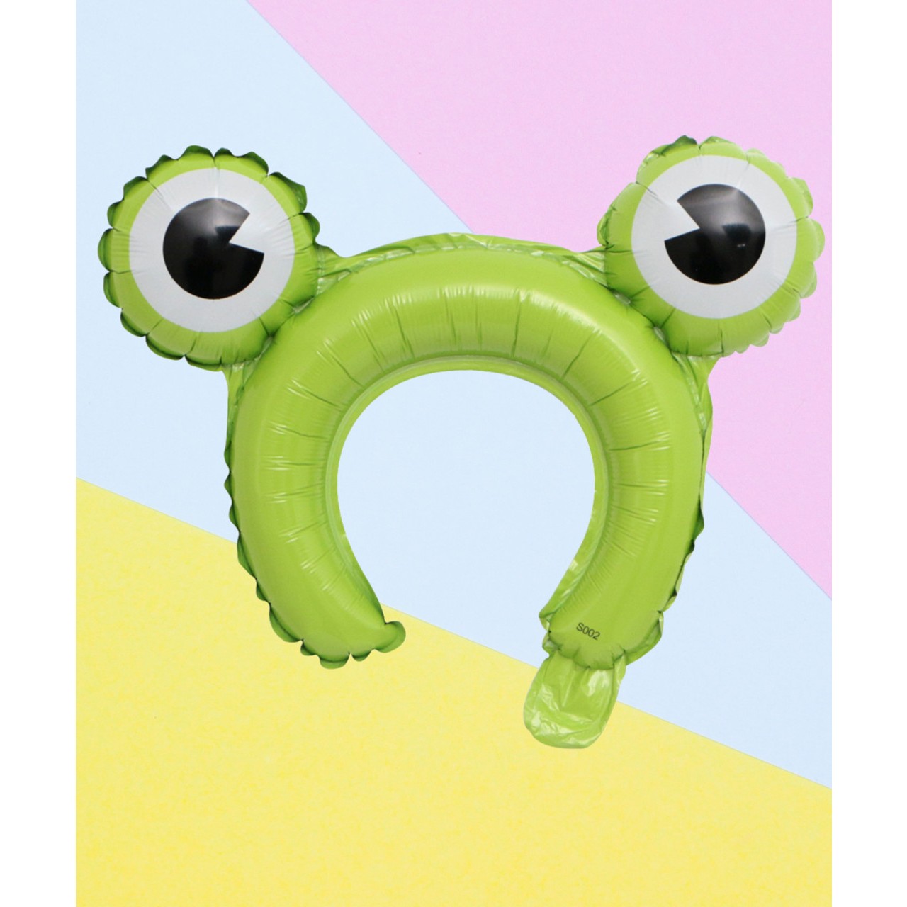 Balon din Folie Metalizata, Tip Coronita cu Urechi, Model Broasca, Ambalaj Individual, Pai Inclus, Umflare cu Aer sau Heliu, 28 x 31 cm, Verde [2]