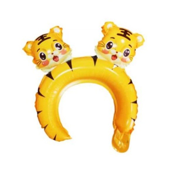 Baloane Coronita - Balon din Folie Metalizata, Tip Coronita cu Urechi, Model Tigru Uimit, Ambalaj Individual, Pai Inclus, Umflare cu Aer sau Heliu, 33 x 33 cm, Portocaliu
