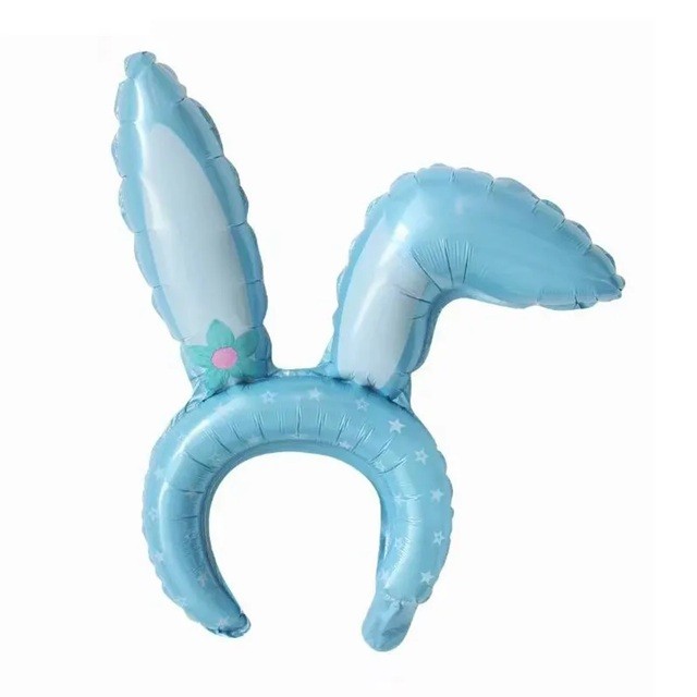 Baloane Coronita - Balon din Folie Metalizata, Tip Coronita cu Urechi, Model Iepure, Ambalaj Individual, Pai Inclus, Umflare cu Aer sau Heliu, 38 x 45 cm, Albastru