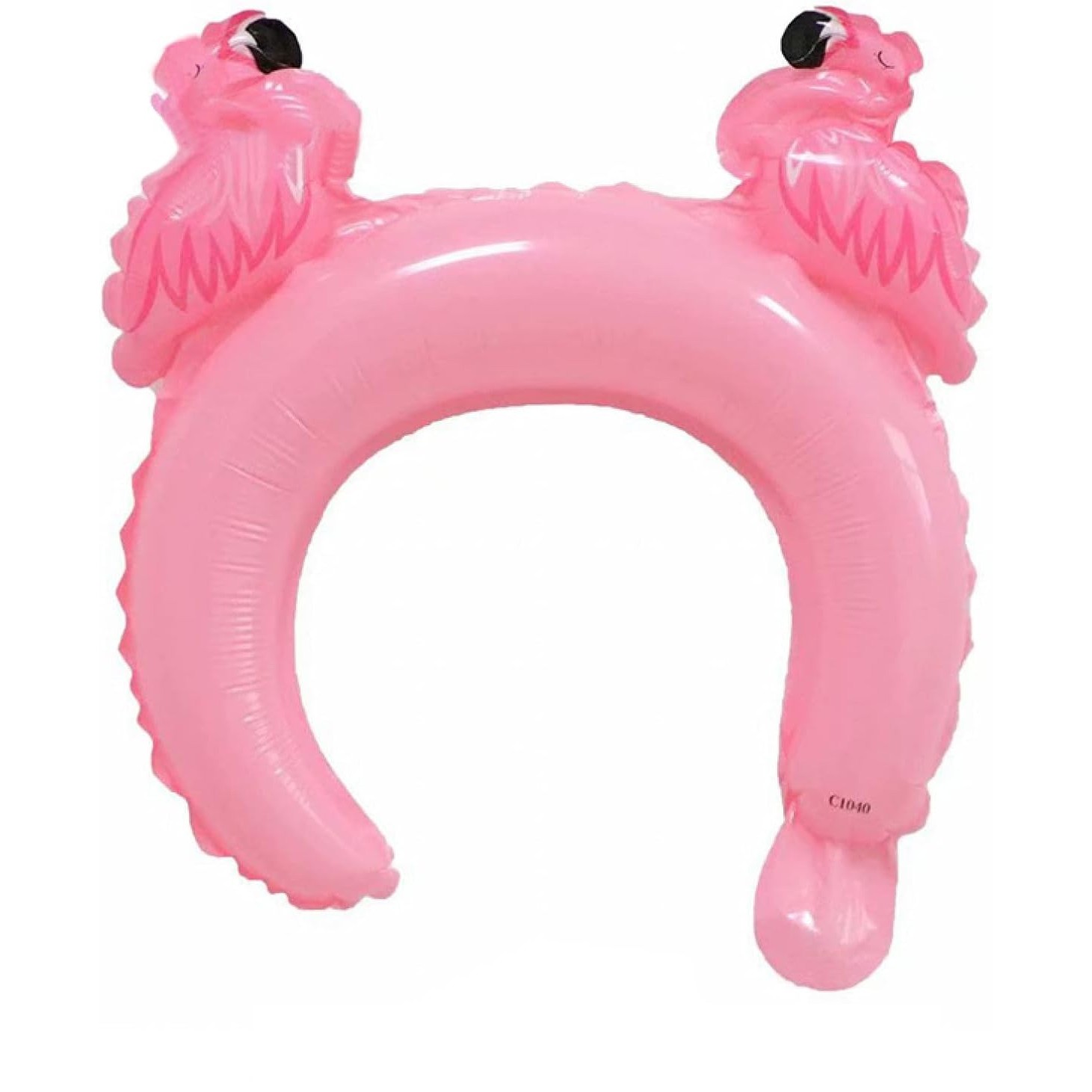 Baloane Coronita - Balon din Folie Metalizata, Tip Coronita cu Urechi, Model Flamingo, Ambalaj Individual, Pai Inclus, Umflare cu Aer sau Heliu, 28 x 27 cm, Roz