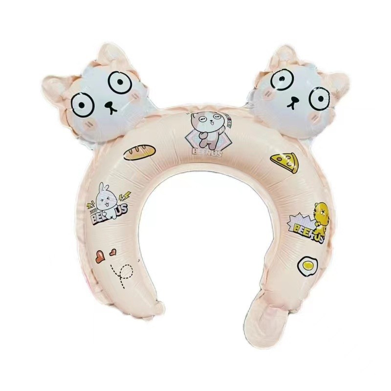 Balon din Folie Metalizata, Tip Coronita cu Urechi, Model Hello Kitty, Ambalaj Individual, Pai Inclus, Umflare cu Aer sau Heliu, 30 x 29 cm, Rose [1]