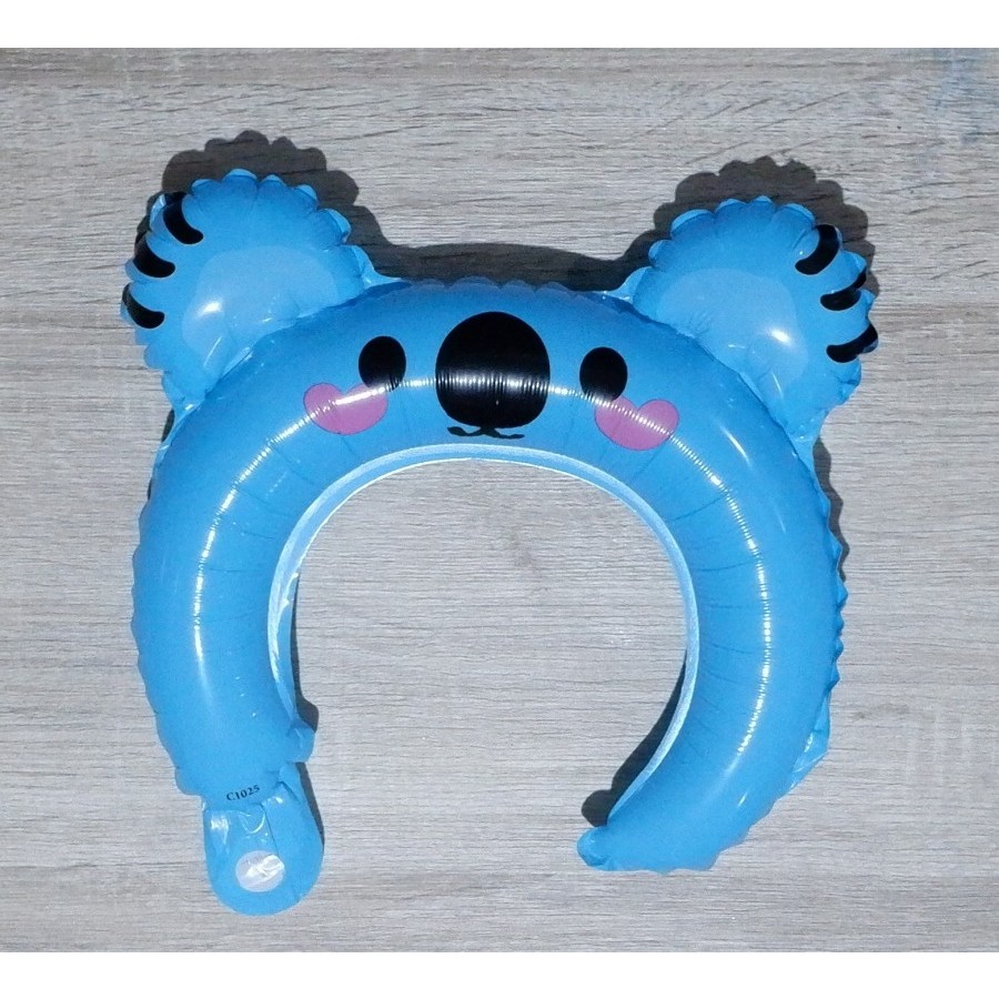 Balon din Folie Metalizata, Tip Coronita cu Urechi, Model Koala, Ambalaj Individual, Pai Inclus, Umflare cu Aer sau Heliu, 26.5 x 28 cm, Albastru [1]