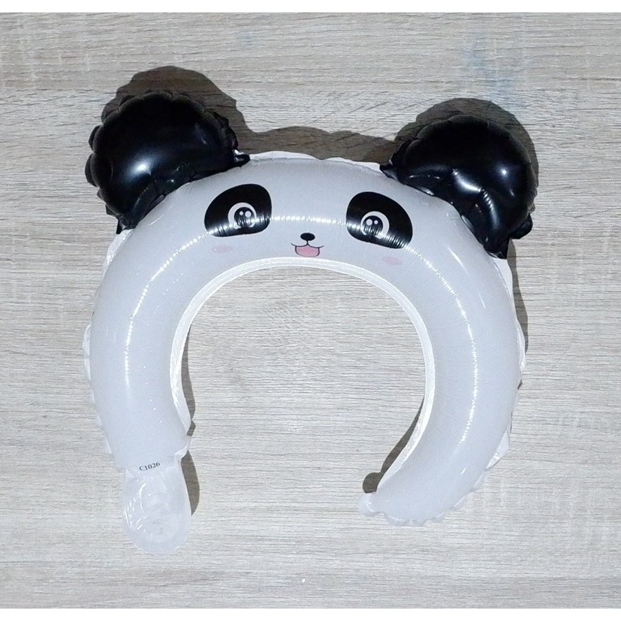Balon din Folie Metalizata, Tip Coronita cu Urechi, Model Panda, Ambalaj Individual, Pai Inclus, Umflare cu Aer sau Heliu, 27 x 28 cm, Alb/Negru [3]