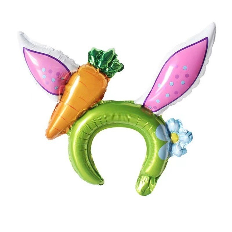 Baloane Coronita - Balon din Folie Metalizata, Tip Coronita cu Urechi, Model Morcov, Ambalaj Individual, Pai Inclus, Umflare cu Aer sau Heliu, 43 x 40 cm, Roz