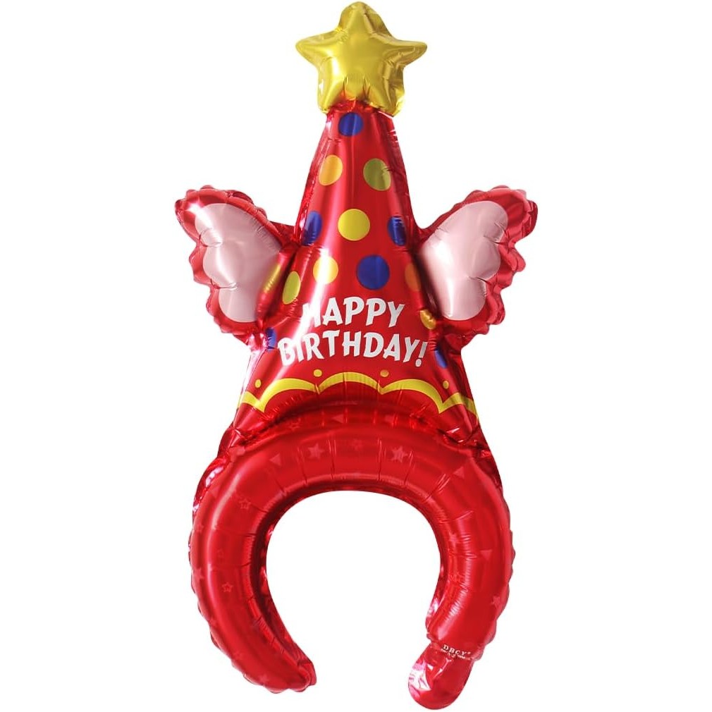 Baloane Coronita - Balon din Folie Metalizata, Tip Coronita, Model Palarie de Petrecere, Ambalaj Individual, Pai Inclus, Umflare cu Aer sau Heliu, 31 x 50 cm, Rosu