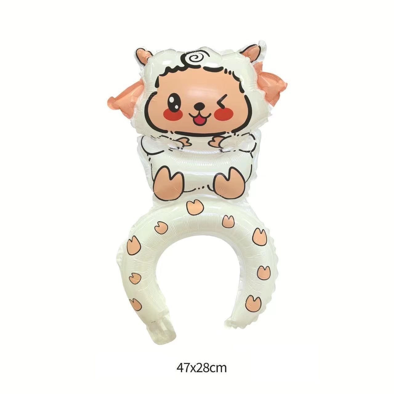 Balon din Folie Metalizata, Tip Coronita, Model Oaie, Ambalaj Individual, Pai Inclus, Umflare cu Aer sau Heliu, 47 x 28 cm, Alb [1]