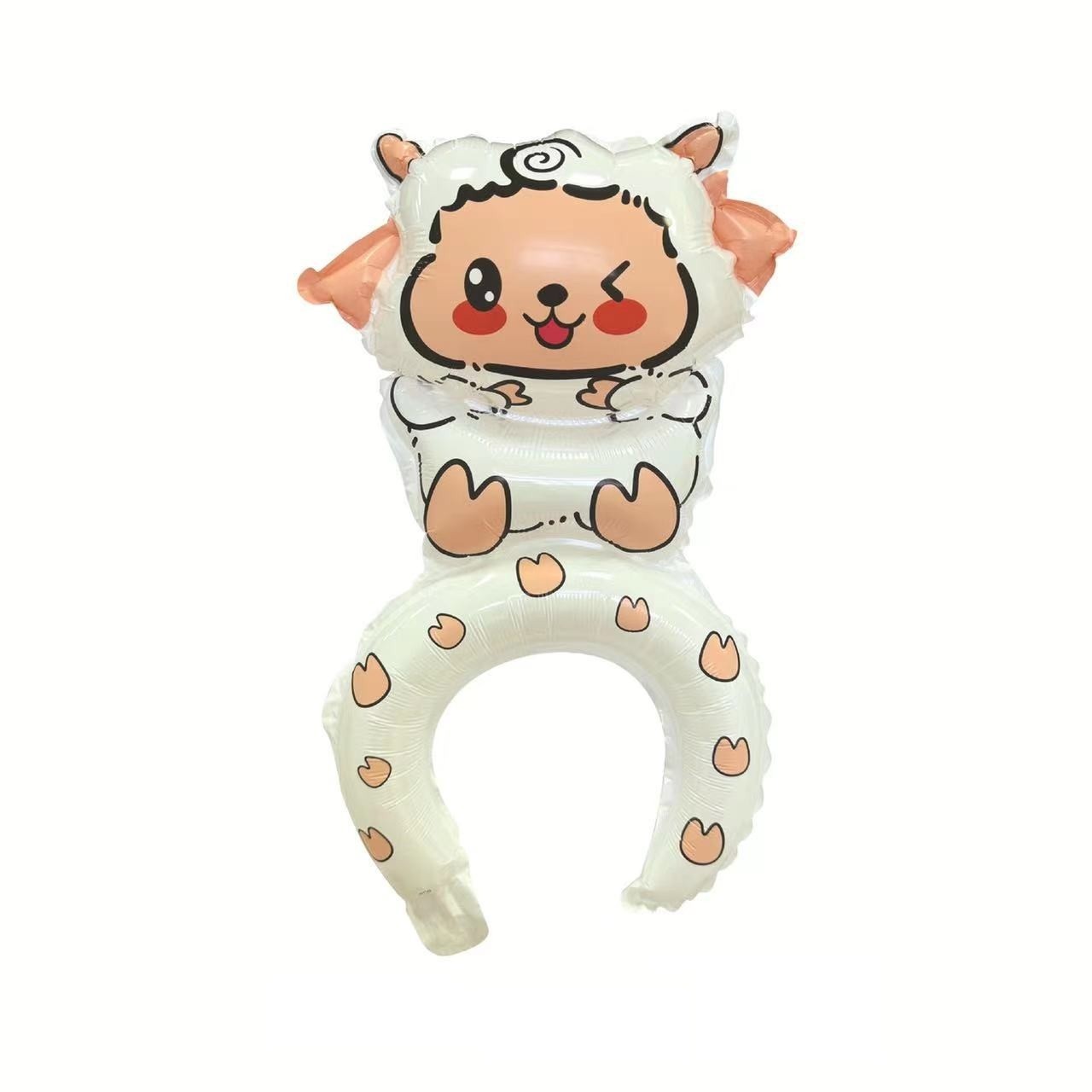 Baloane Coronita - Balon din Folie Metalizata, Tip Coronita, Model Oaie, Ambalaj Individual, Pai Inclus, Umflare cu Aer sau Heliu, 47 x 28 cm, Alb