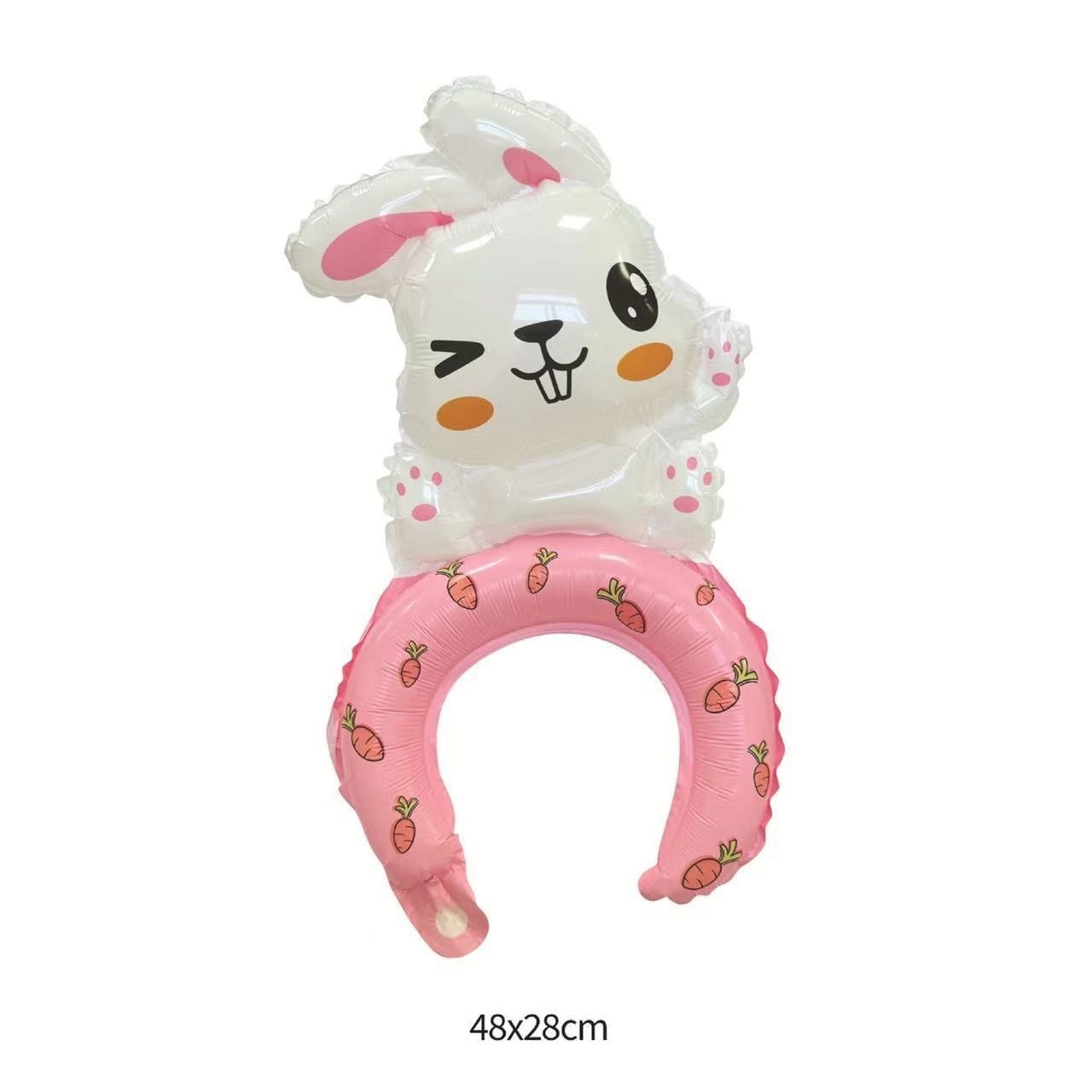 Balon din Folie Metalizata, Tip Coronita, Model Iepure, Ambalaj Individual, Pai Inclus, Umflare cu Aer sau Heliu, 48 x 28 cm, Roz [1]