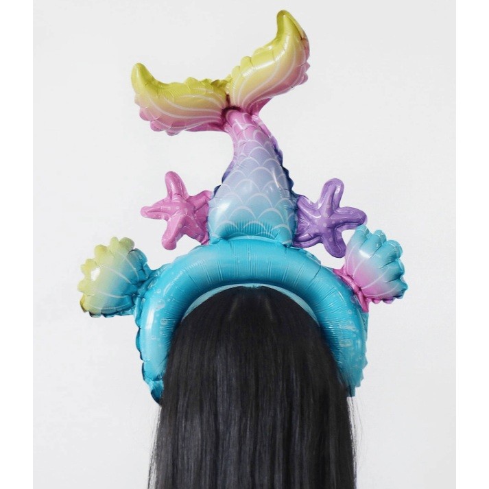 Balon din Folie Metalizata, Tip Coronita, Model Sirena, Ambalaj Individual, Pai Inclus, Umflare cu Aer sau Heliu, 43 x 50 cm, Multicolor [2]