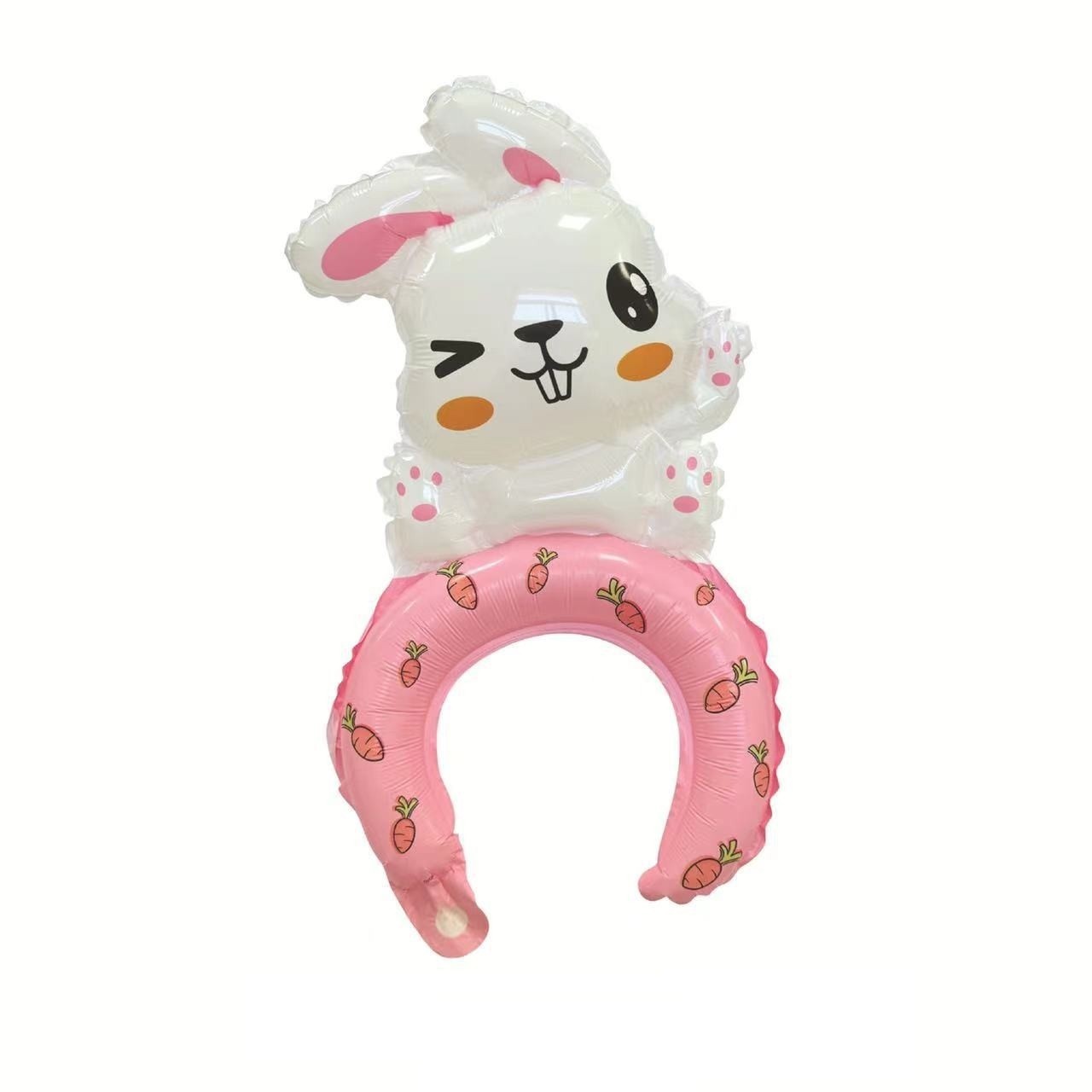 Baloane Coronita - Balon din Folie Metalizata, Tip Coronita, Model Iepure, Ambalaj Individual, Pai Inclus, Umflare cu Aer sau Heliu, 48 x 28 cm, Roz