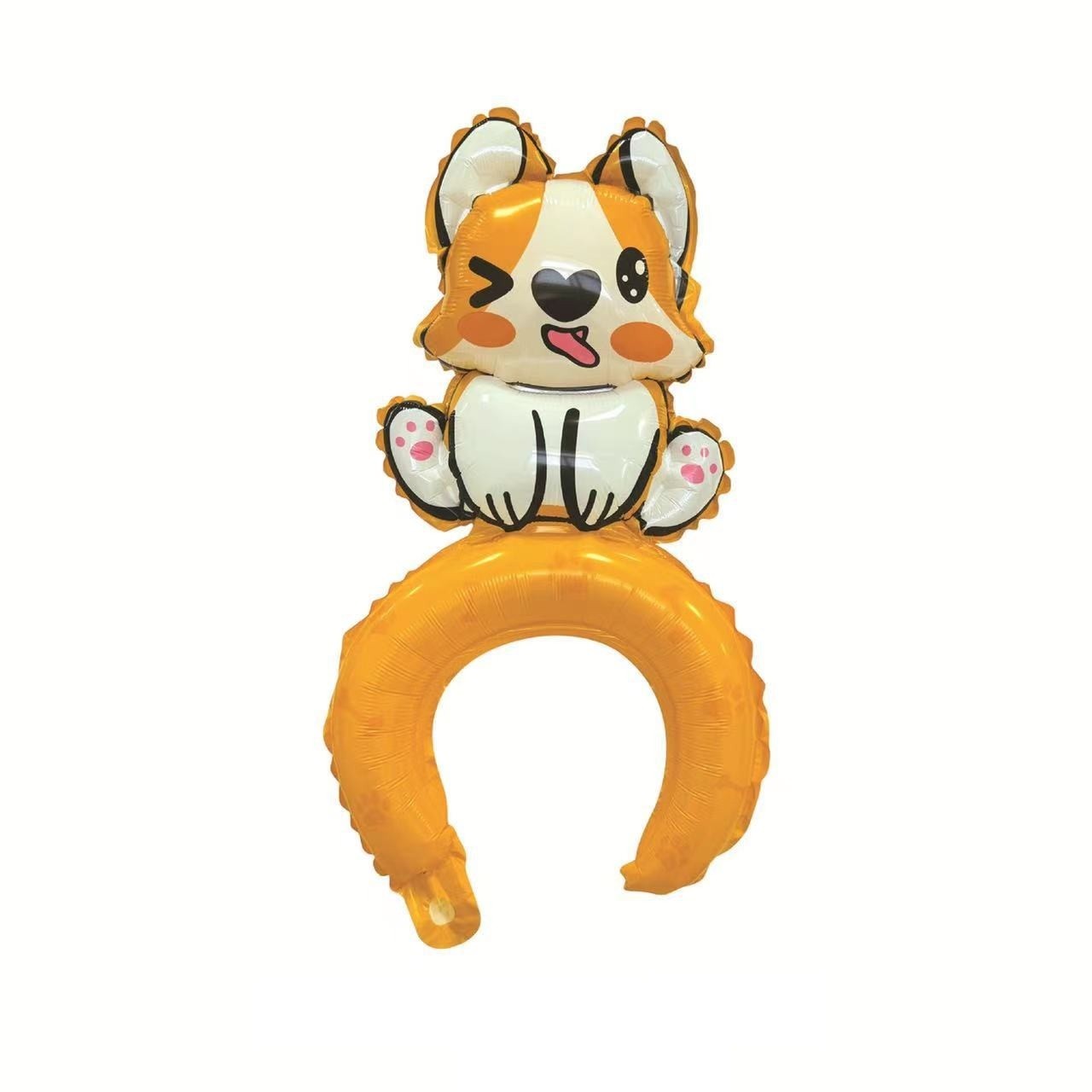 Baloane Coronita - Balon din Folie Metalizata, Tip Coronita, Model Catelus, Ambalaj Individual, Pai Inclus, Umflare cu Aer sau Heliu, 49 x 28 cm, Multicolor