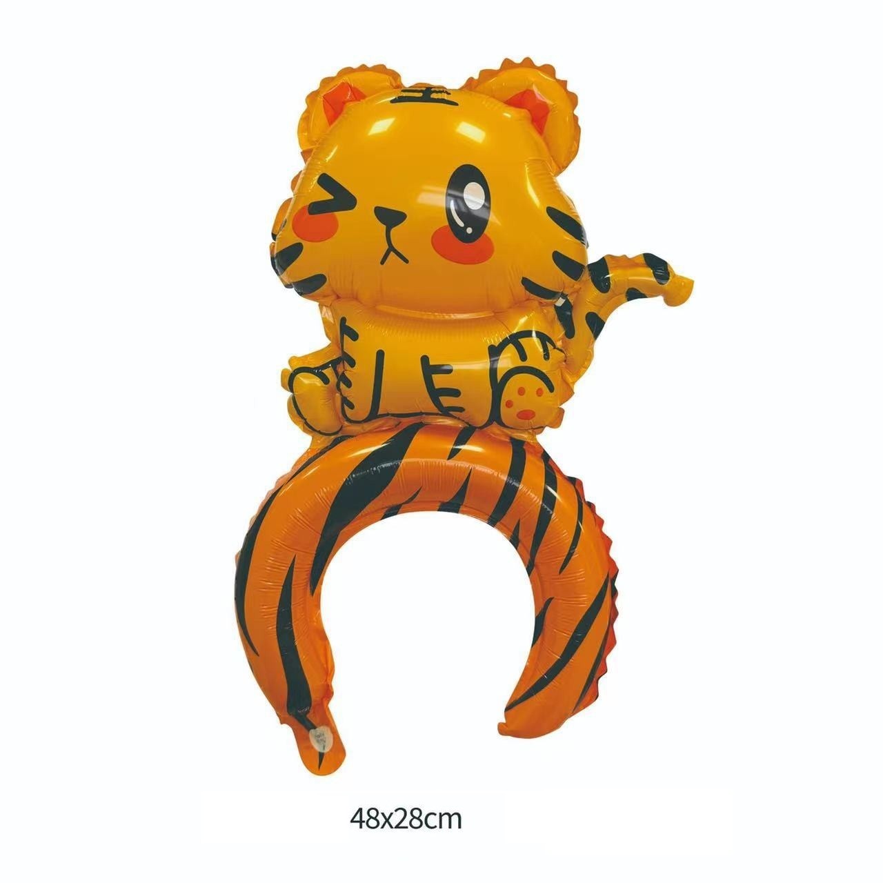 Balon din Folie Metalizata, Tip Coronita, Model Tigru, Ambalaj Individual, Pai Inclus, Umflare cu Aer sau Heliu, 48 x 28 cm, Portocaliu [1]