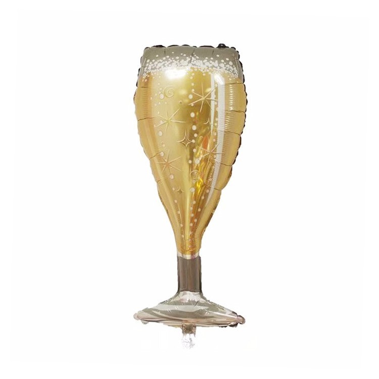 Figurine si Baloane 3D - Balon din Folie Metalizata, Figurina Pahar de Sampanie, Tema Aniversare, 100x40 cm, Ambalaj Individual, Pai Inclus, Umflare cu Aer sau Heliu, Auriu