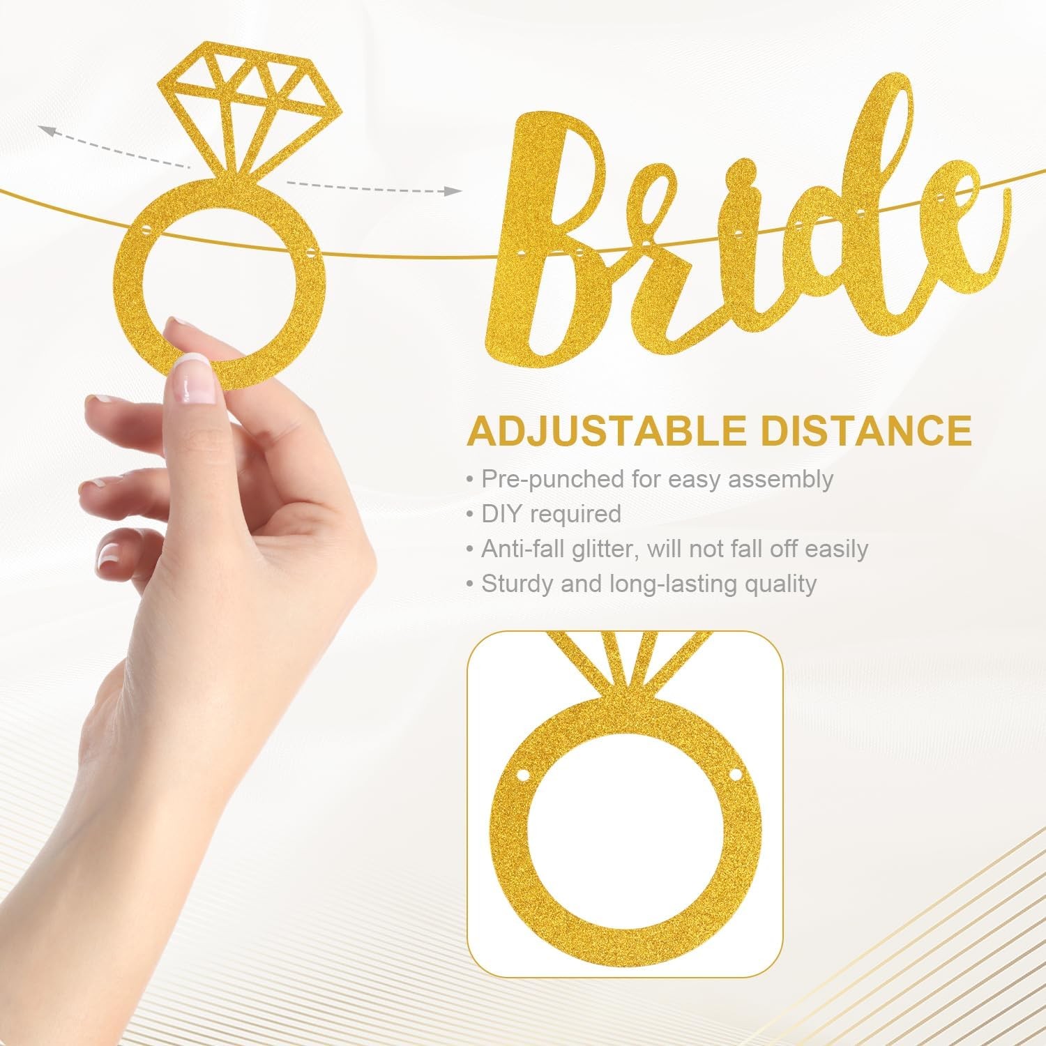 Banner Bride To Be, Dimensiune 30x20 cm, Rola de Ata Inclusa, Tematica Nunta, Decoratiune Party, Auriu [6]