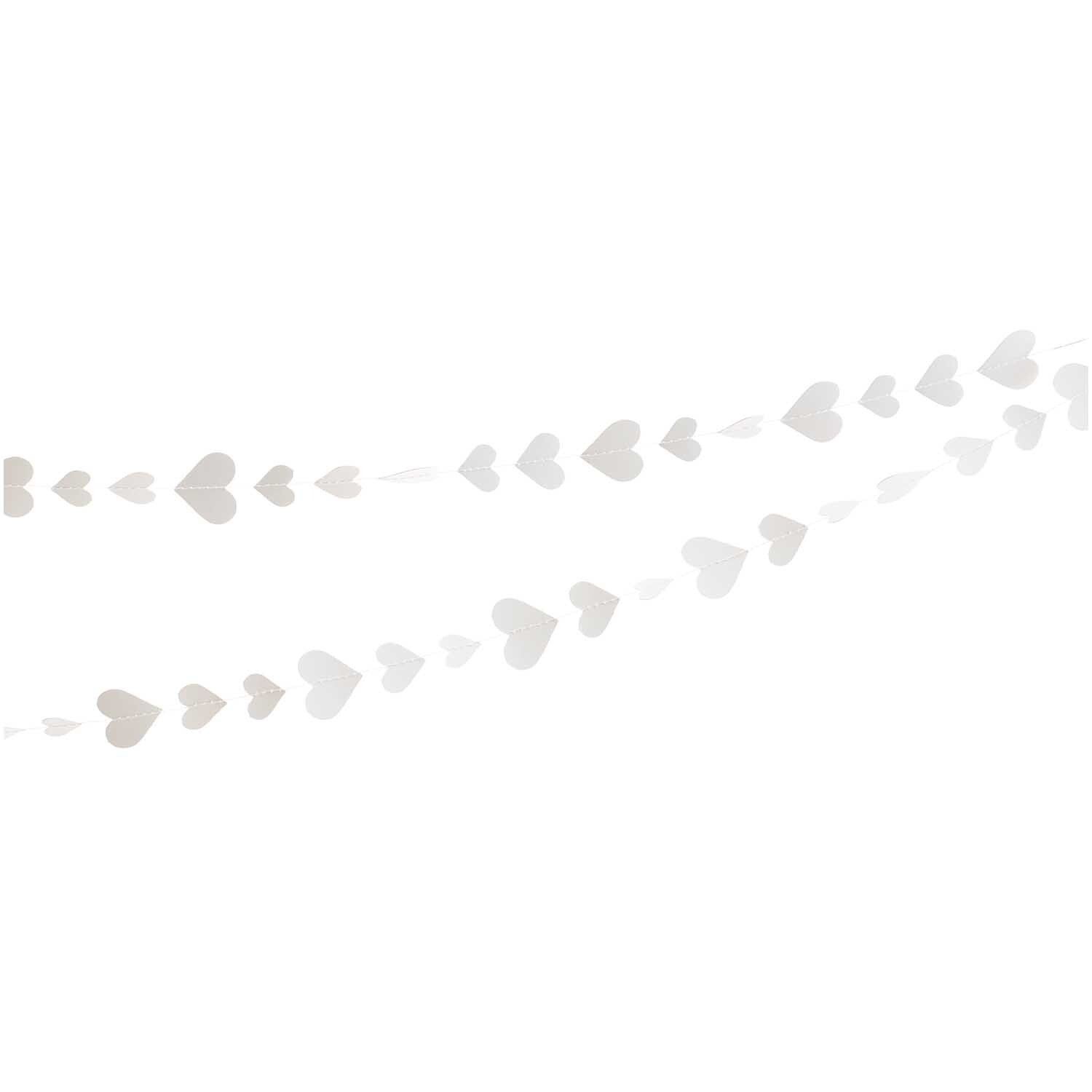 Accesorii Petrecere - Banner cu Inimioare, Tip Franjuri, 4 m, Rola de Ata Inclusa, Alb