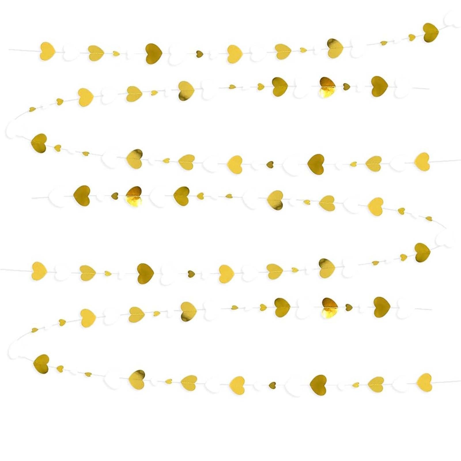 Accesorii Petrecere - Banner cu Inimioare, Tip Franjuri, 4 m, Rola de Ata Inclusa, Auriu/Alb