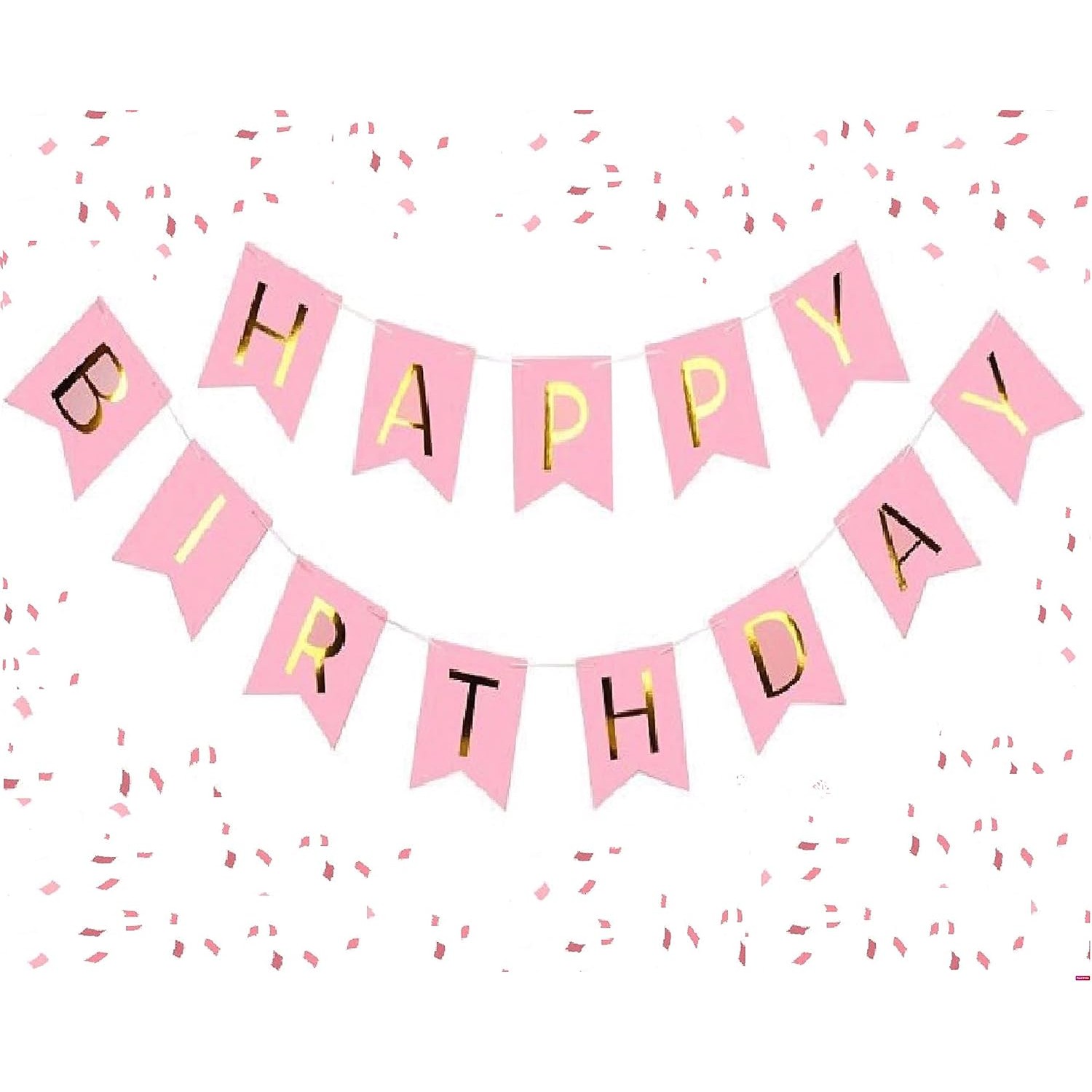 Banner Happy Birthday 100x200 cm, Dimensiune Stegulet 11.5x16.5 cm, Rola de Ata Inclusa, Roz [2]