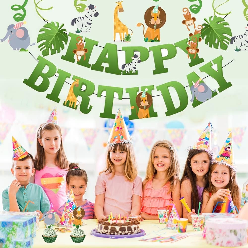 Banner Happy Birthday 100x200 cm, Rola de Ata Inclusa, Tematica Jungle, Verde [3]