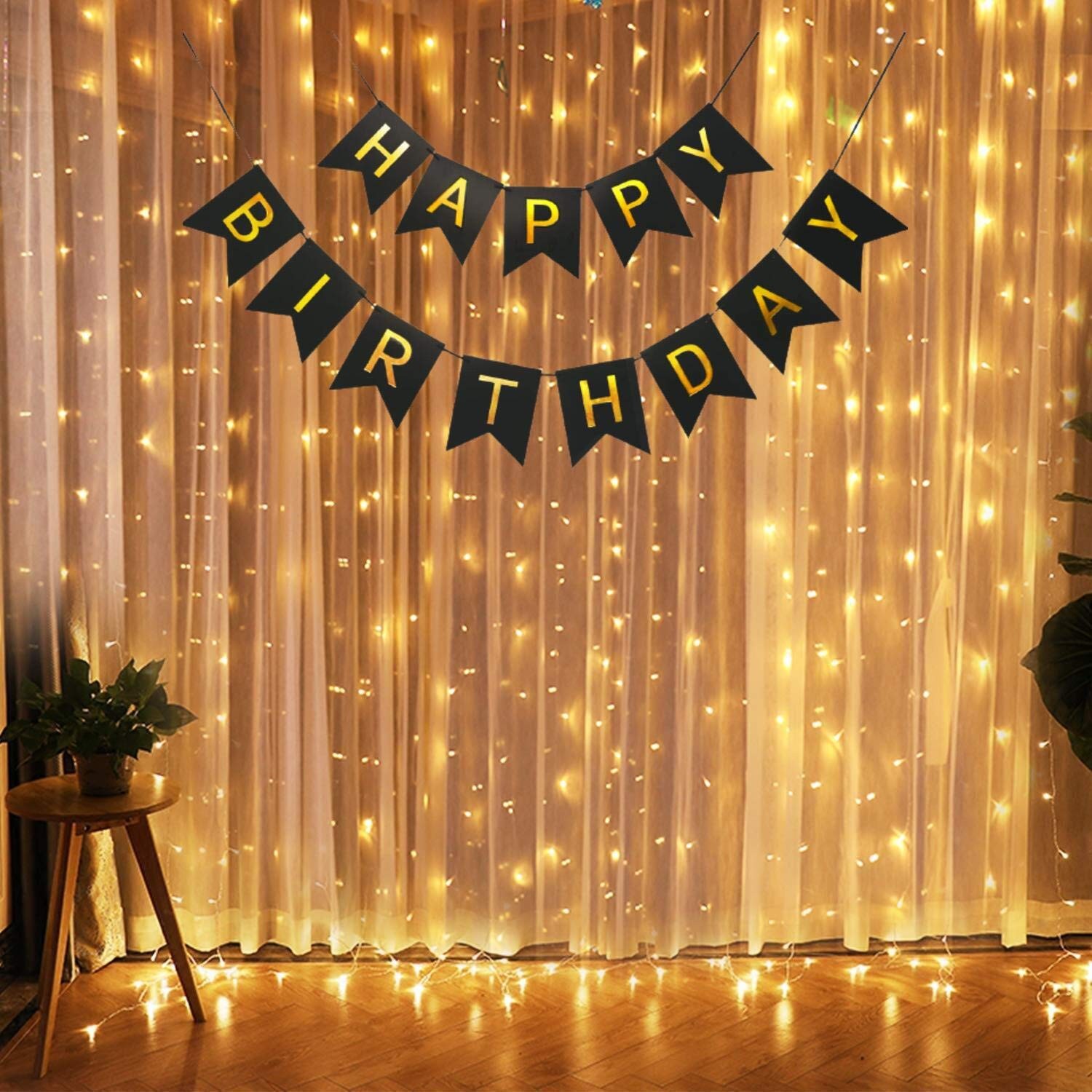 Banner Happy Birthday 100x200 cm, Dimensiune Stegulet 11.5x16.5 cm, Rola de Ata Inclusa, Negru [2]