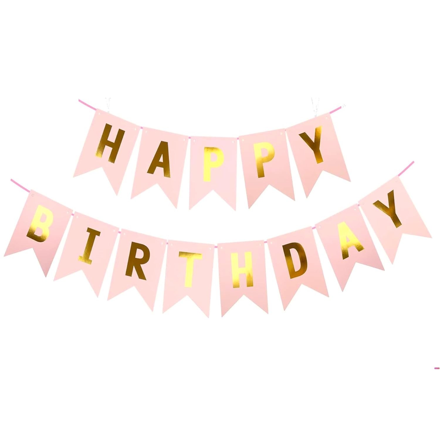 Accesorii Petrecere - Banner Happy Birthday 100x200 cm, Dimensiune Stegulet 11.5x16.5 cm, Rola de Ata Inclusa, Roz