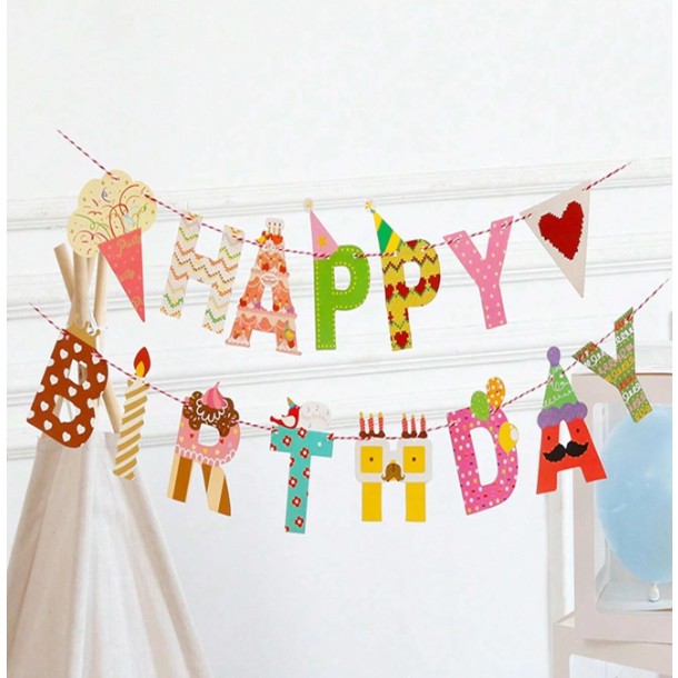 Banner Happy Birthday 100x200 cm, Rola de Ata Inclusa, Tematica Candy, Multicolor [2]