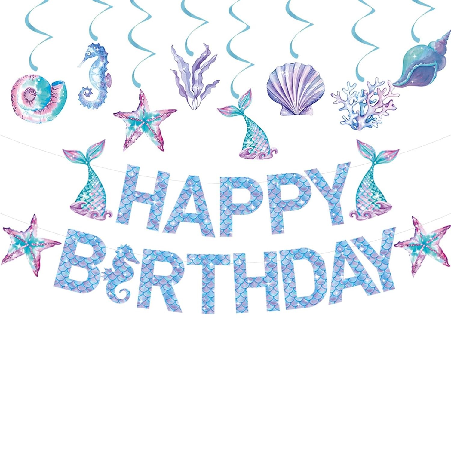 Banner Happy Birthday Sirena, Colectia Mermaid, 17 Piese, Multicolor [4]
